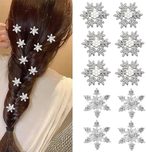 ROKZELT 10 Mollette Capelli Bambina, Mollette Natalizie Capelli, fermagli per capelli fiocco di neve accessorio natalizio con strass argentati per ragazze e donne, per l'inverno, Natale, matrimoni