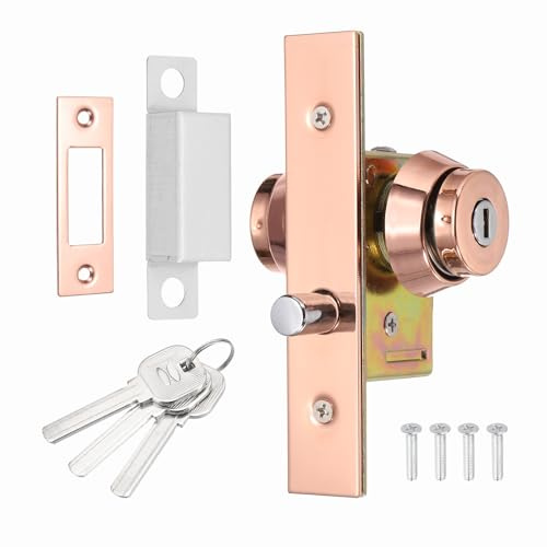 PATIKIL Serrures À Mortaiser Pour Portes De Magasin, Serrure À Pêne Demi-Tour Commerciale À Boulon Circulaire Pour Portes Vitrées À Cadre Avec Double Cylindre Et 3 Clés, Rose Gold