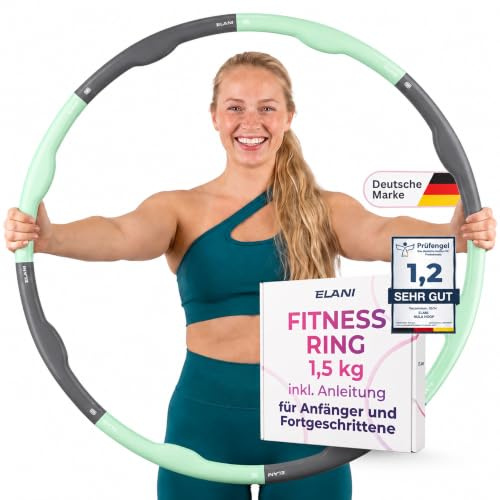 ELANI Hoola Hoop zum Abnehmen Erwachsene – 90cm Sportreifen - 1,2 & 1,5 kg | Ergonomischer Fitnessreifen mit Wellenform. Individuell anpassbar aus 7-8 Teilen inkl. praktischem Trainingsguide