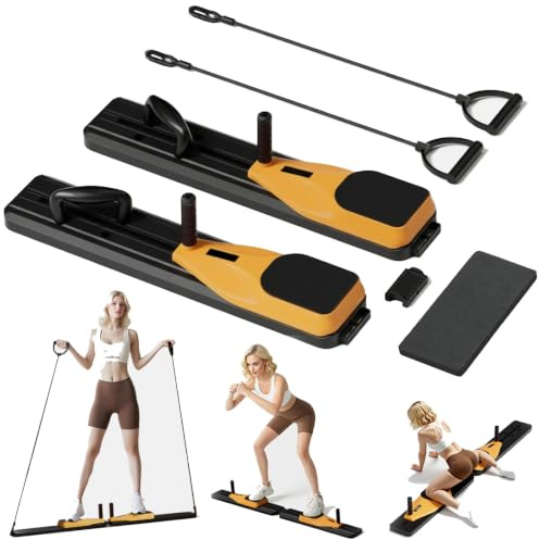 BJNCDIO Pilates Board Faltbarer, Pilates Reformer Maschine & Hometrainer, Fitnessgeräte für Zuhause, Multifunktionales Pilates Set mit verschiedenem Zubehör