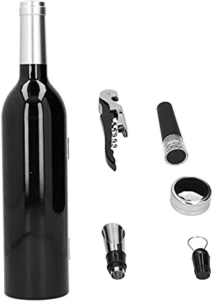 Juego de sacacorchos para vino negro, kit de abrebotellas inalámbrico con tapón y anillo vertedor para vino, sacacorchos ergonómico de doble bisagra para bar en casa y restaurante,