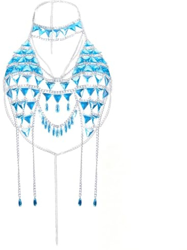 AHANDMAKER Women's Sexy Body Chain, Sparkly Acrylic Rhinestone Bra Chains with Tassels Adjustable Bikini Chain Body Jewelry for Women Summer Beach Nightclub Rave Party Outfit Decoration