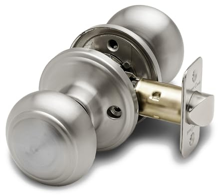 Copper Creek Door Knobs – Round Colonial Passage Handle, Interior Door Knob for Hallway, Closet, Bedroom, Bathroom, Perfect for Home Improvement Fits All Standard, Satin Stainless Steel, 1 Pack