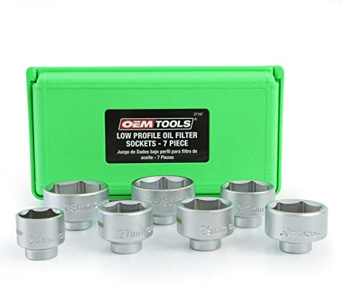 OEMTOOLS 27197 Oil Filter Socket Set, 7 Piece Oil Filter Wrench Set with 24mm, 27mm, 29mm, 30mm, 32mm, 36mm & 38mm Oil Filter Removal Tool for Mercedes, GM, Ford, BMW, MINI, Dodge