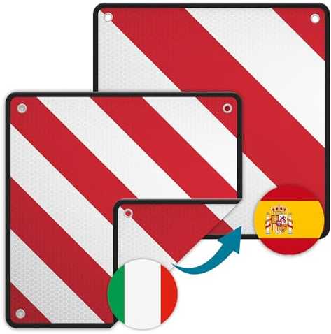 Wiltec Vändbar varningsskylt för Spanien och Italien 50 x 50 cm 2 i 1 röd vit skylt som uppfyller trafikföreskrifter för campingsemester