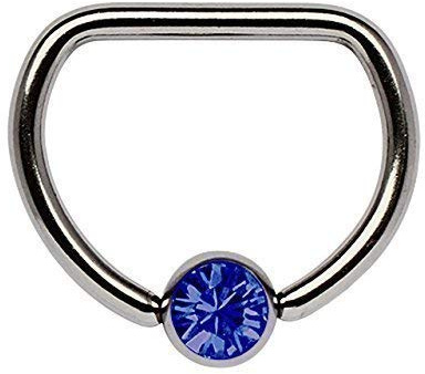 Nipple Piercing Titanium D-Ring 1,6 x 14 mm with 5 mm Stone Ball in Many Colors Selectable - Dark Blue
