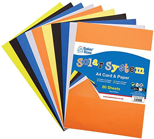 Baker Ross FX136 DIN A4 Weltall Bastelpapier und Bastelkarton - 80 Blatt, Farben des Universums, 80 g/m² und 220 g/m², DIN A4 Papier und Karte zum Basteln