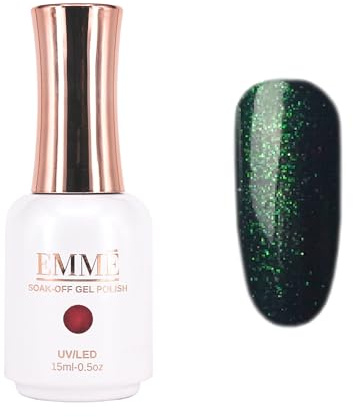 CÔEM - Premium Gel UV Nagellack langanhaltend für UV-Lampe - Gellack Shellac 400 Farben (Glitzer, Metallic, Schimmernd) Nail Polish schnelltrocknend - Gelnagellack 15ml GP351 dunkelgrün/glitzer