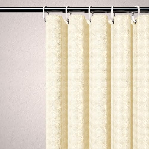 ANAZOZ Duschvorhang 260x200 Beige, Badewannenvorhang Polyester Waschbar Anti Schimmel Duschvorhänge Rhombisches Waffelgewebe mit Ringen