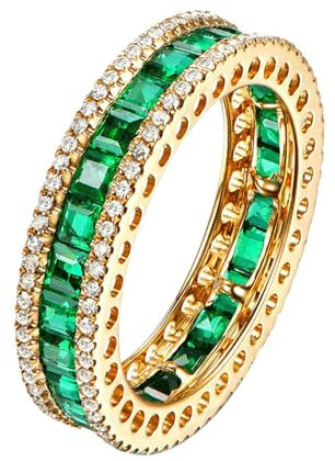 Bishilin Ring Smaragd Gold 585 18k Echt, Damen Ringe Bandring mit 3.5ct Smaragd Eheringe Verlobungsringe Nickelfrei für Frauen Gr.60 (19.1)