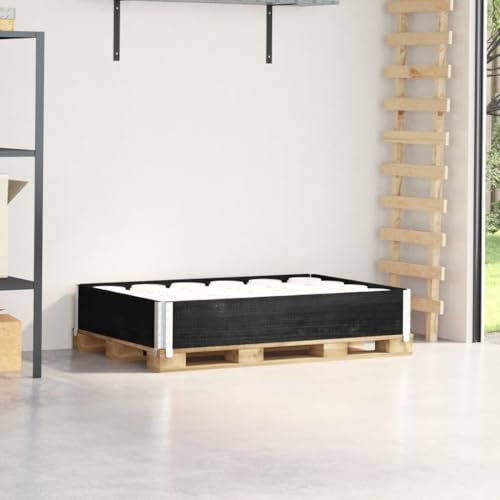Homgoday Paletten Aufsatzrahmen, Palettenrahmen Holzrahmen Hochbeet Gartenbeet Stapelbar Faltbar, für Pflanzen, Blumen, Gemüse Schwarz 120x80 cm Massivholz Kiefer