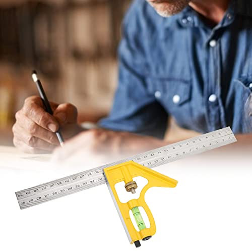 Escuadra Combinada, 300 Mm, Multifunción Ajustable, ángulo Recto, Escuadra Combinada, Regla de Metal Cuadrada de Carpintero, Regla de Medición de 45/90 Grados con Nivel para
