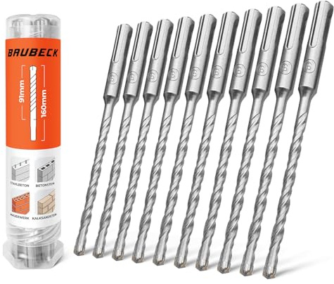 BAUBECK SDS Plus Bohrer 6mm für Beton [10er Set - 160mm lang] - Langlebig und Robust aus 40CR Stahl für präzise Ergebnisse - Bohrer Set Beton SDS Bohrer Stein Betonbohrer