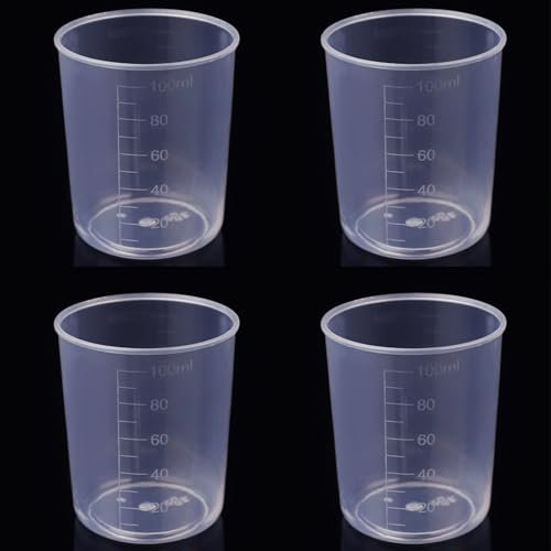 4 Pcs 100ml Graduated Beaker Clear Plastic Measuring Cup,Plastic Measure Cups for Lab Household Kitchen Cooking Baking Measure/re-usable