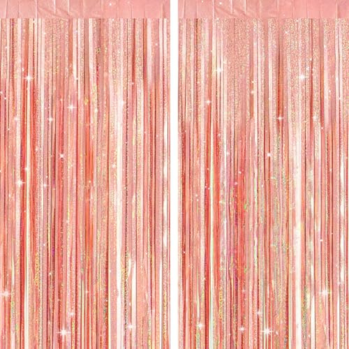 G2PLUS Cortinas de Franjas Metálicas: 2PCS 1m x 2.5m, Cortinas Metálicas Oro Rosa para Fiesta Cumpleaños Niñas Babyshower Princesa Cumpleaños Navidad Ducha de Novia