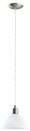 EGLO Pendelleuchte Brenda, 1 flammige Hängelampe, Esszimmerlampe aus Metall in Silber und Glas in Alabaster weiß, E27 Fassung, Ø 19,5 cm