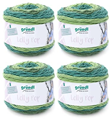 Gründl Lolly Pop virk- och stickgarn (ollliknande och tvättbart universalgarn, 100% polyakryl, 150 g/240 m, nåltjocklek: 5 – 6, 4 x 150 g), mint Swirl, 24 x 24 x 10 cm
