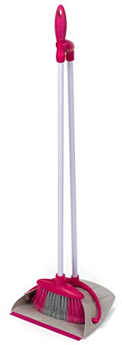 Kleeneze KL062413EU Dustpan & Brush Broom Set - Long Handle, Self-Standing, Clips Together For Compact Storage, Rubber Edge Collects Dirt, Dust & Pet Hair, Use Indoor & Outdoor, Lightweight, Easy Grip