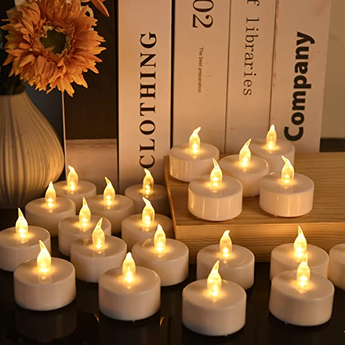 Biyanuo Tea Lights,LED Candles led Tea Lights flamless Candles,12-Pack Realistic Battery Operated Fake Candle with Warm Yellow Bulb Light for Halloween Decoration,Festivals,Weddings(12 Pack)