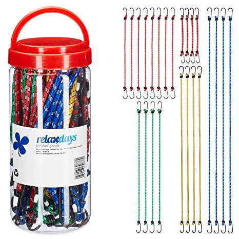 Relaxdays Spanngummi 24er Set, Gepäckspanner für Auto & Fahrrad, 5 Größen, Universal Gummispanner mit Haken, mehrfarbig