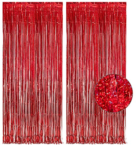 Lametta Vorhange Rot Glitzer - GREATRIL Party Vorhäng Foto Hintergrund Folien Fransen Luftschlangen Dekoration für Stranger Cars Erdbeer Casino Zirkus Feuerwehr Las Vegas Ladybug Geburtstag Party