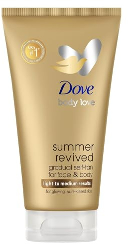 Dove Summer Revived Hell - Lozione graduale autoabbronzante per viso e corpo con aloe vera e glicerina per un'abbronzatura graduale e una pelle morbida setosa, 2 x 75 ml