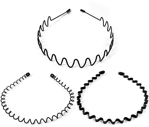 Qufiiry 3 Stück Metall Haarband, Haarreifen für Männer und Damen, Welle Metall Stirnband, Rutschfestes Elastisches Haarband, Haarbänder für Outdoor Sports Yoga