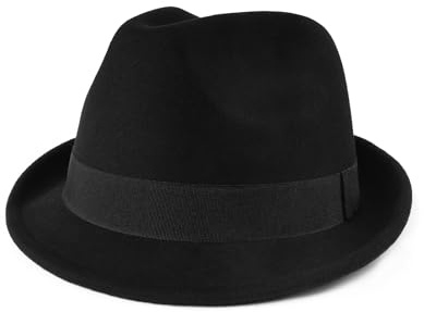 Zylioo Trilby Fedora Cappello per Testa Grande e Piccola - XS/S/M/L/XL/XXL, Invernale in Feltro, da Gangster, Arco, Mafia, Tesa Corta - Nero, XS/S