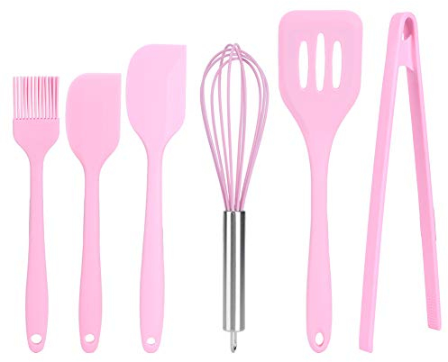 6 Unids/set Utensilios De Cocina Rosados, Juego De Utensilios De Cocina, Utensilio De Cocina De Silicona De Grado Alimenticio Rascador De Huevos Batidor Espátula Cepillo De Aceite Clip De Alimentos He