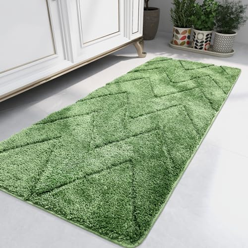 homantic Badezimmerteppich – Badematten für Badezimmer, Badläufer rutschfest Badteppich, Lang Badezimmer-Dekor, wasserabsorbierend, für Waschbecken, Badewanne, Badteppiche Dunkelgrüne, 45 x 120 cm