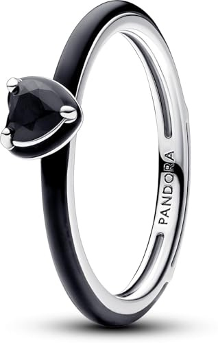 PANDORA ME Schwarzes Chakra Herz Ring aus Sterling-Silber mit künstlichen Kristallen, Größe: 54, 193088C01-54