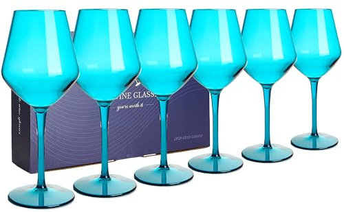 HAHASHOW Bicchieri da Vino Colorati, 440ml Set di 6, Azzurro | Bicchiere da Vino Bianco, Tritan-Plastica ,per campeggio festa, Adatto alla Lavastoviglie,Resistente agli urti e alle rotture