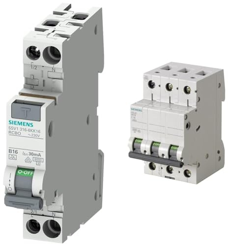 Siemens 5SV13166KK16 FI/LS kompakt RCBO 1P+N 6kA TypA 30mA B16 230V & 5SL63167 Leitungsschutzschalter 6kA C16 3P in 3TE 400V, MCB, Sicherungsautomat