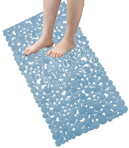 TAPPETO ART. ARIEL DOCCIA VASCA ANTISCIVOLO CON VENTOSE 100% PVC PLASTICA QUALITà COMFORT - ANTIMUFFA - SICUREZZA PER BAMBINI E ANZIANI (AZZURRO, 76,50X38,50 CM)