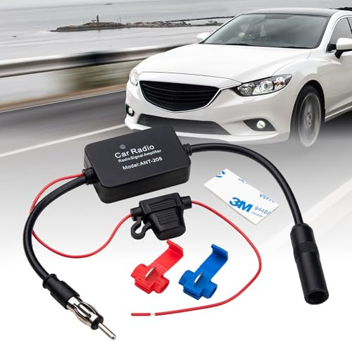 VEHIRIE 12V Car FM Radio Antenna Booster Signal Booster Amplifier Amp Reduce Noise, DIN Plug Connector Adapter for Truck SUV Car Stereo, Audio, Radio, Media, Head Unit Receiver