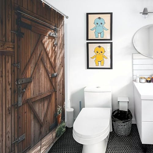 Duschvorhang, wasserdichter Stoff, Duschvorhang-Set, Duschvorhang für Badezimmer mit 12 Haken, Holz-Scheunentür im Bauernhaus, Badezimmer-Vorhang, Badezimmer-Dekor, Duscheinlage für Badewanne, 183 x