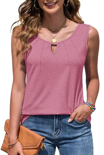 MOLERANI Camiseta sin Mangas con Cuello en V sin Mangas Plisada con Cuello Elegantes Tank Tops de Mujer Rosa M