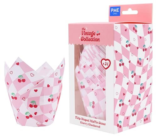 PME Tulipas Vintage para Muffins - Cuadros de Cereza (Set de 24)