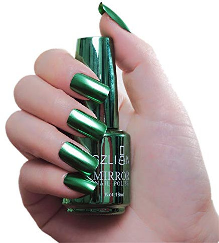 12 Colors Chrome Nail Polish, Metallic Mirror Effect Varnishes, Metal Long-Lasting Non-Peelable Glitter Nail Polish Nail Art Decoration, Shiny Chrome DIY Nail Polish Manicure (Green, 8ml)