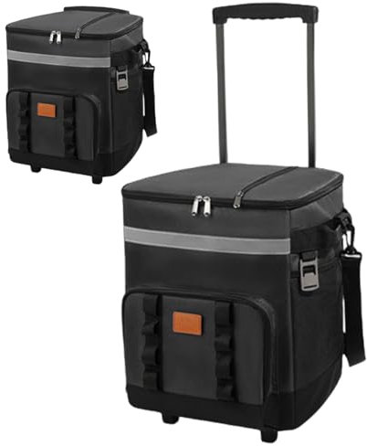 Kühler mit Rädern und Griff 35 l großer zusammenklappbarer Rollkühler-Beutel mit Wasserdurchdrückung Kühler Kühler Mehrfachpocket Reißverschluss Isolierter Kühlerbeutel Schwarz schwarz