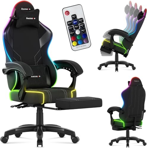huzaro Force 3.7 Gaming Stuhl - ergonomisch Schreibtischstuhl - bis 150 kg | höhenverstellbarer Compute mit Fußstützer & Bürostuhl mit Lendenstütze - Nackenkissen und Armlehnen – RGB Schwarz