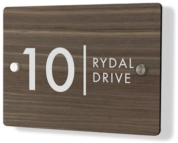 Personalised House Number Plaque 210mm x 148mm Wood Effect Address House Sign Door Number Plate Contemporary Modern Printed Address Signage With Hidden Fixings Waterproof & Scratch-Resistant