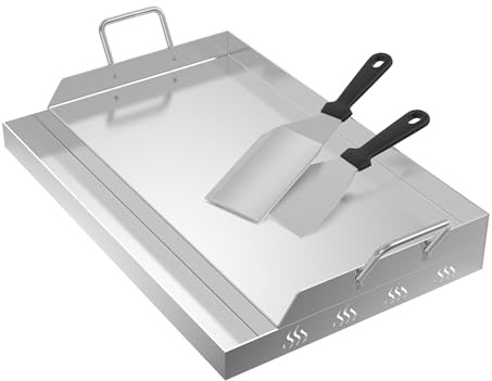 Froadp grillplatta i rostfritt stål | 47 x 32 x 7 cm universal BBQ-plancha med oljeränna | BBQ-plancha för gas- och kolgrill | Grilltillbehör inkl. spatel och handtag