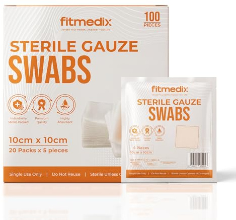 Premium Sterile Gauze Swabs 10cm x 10cm - Pack of 100 for Wound Care- Soft Non Woven Cotton Swabs for Cleaning & Dressing Changes- Breathable Non Adherent Dressing Pads for First Aid