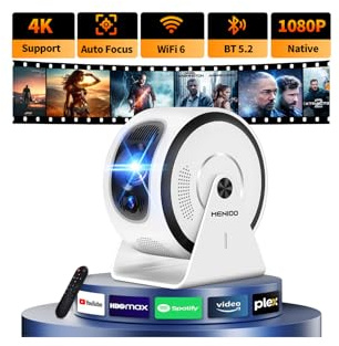 Proyector Portátil [Built-in Apps] Support 4K 1080P Mini Proyector 2026 Upgraded, WiFi 6 Bluetooth 5.4 con Auto Focus & Auto Keystone y 360°Rotable Compatibile con HDMI/TV Stick/USB/Laptop-Blanco