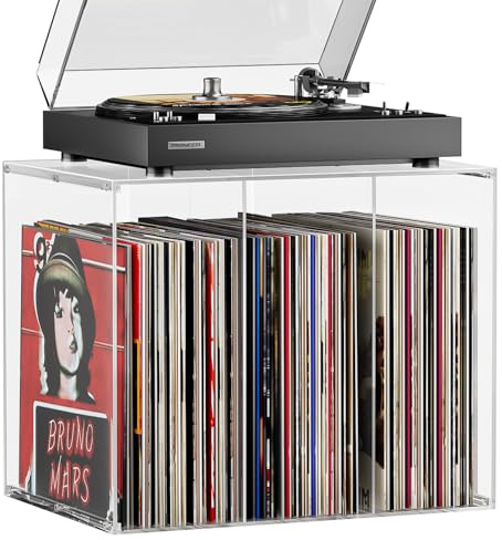 Bikoney Vinyl Record Storage,Stackable Cube Acrylic Vinyl Record Holder,Tabletop Record Player Stand,Vinyl Holder & Album Storage Box Crate Bin,Crystal Clear