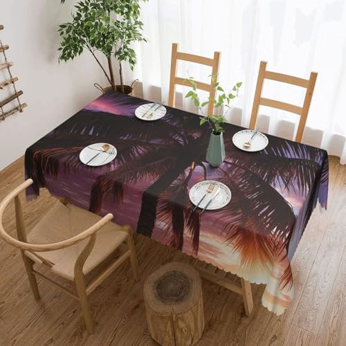 Tablecloth 54 x 72 Inch Rectangle Washable Table Cloth Desktop Decoration Palm Tree Purple Sunset Table Cover Soil Resistant Water Repellant Fabric Rectangle Tablecloth for Dining Party Wedding