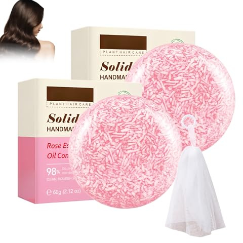 Rosor schampo tvål, mild fast hårtvål med naturlig rosendoft för slätt och glänsande hår, schampo-bar för daglig hårtvätt, perfekt för resor och universell användning, 2 stycken