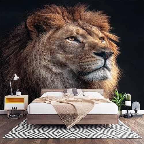 Papel Pintado Panorámico Fotomurales Negro 200x140 cm, Murales de Pared Decoración Póster in Tejido No Tejido PatróN de LeóN Animal Personalizado 3D Para Salón Dormitorio Oficina