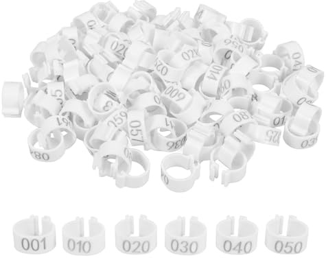 Toyvian 100 Anillos Numerados Blancos para Patas de Aves, Fabricados en Abs, Fáciles de Identificar y Leer, Ideales y Otros Pájaros